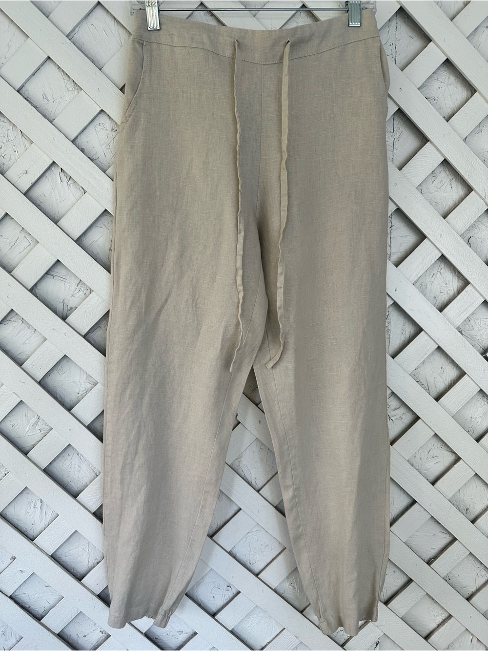 IXIMO 100% linen drawstring back elastic tapered pants Sz S